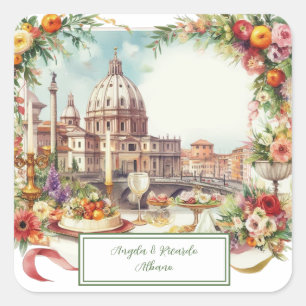 Elegantes Italien, Einladung zum Abendessen in Flo Quadratischer Aufkleber