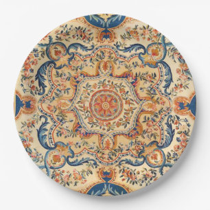 Elegantes italienisches Vintag Barock Blaues Orang Pappteller