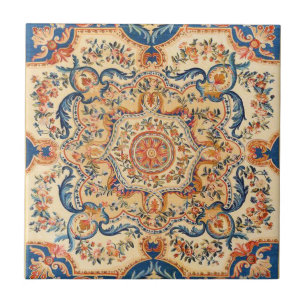 Elegantes italienisches Vintage-Barock Blau Orange Fliese