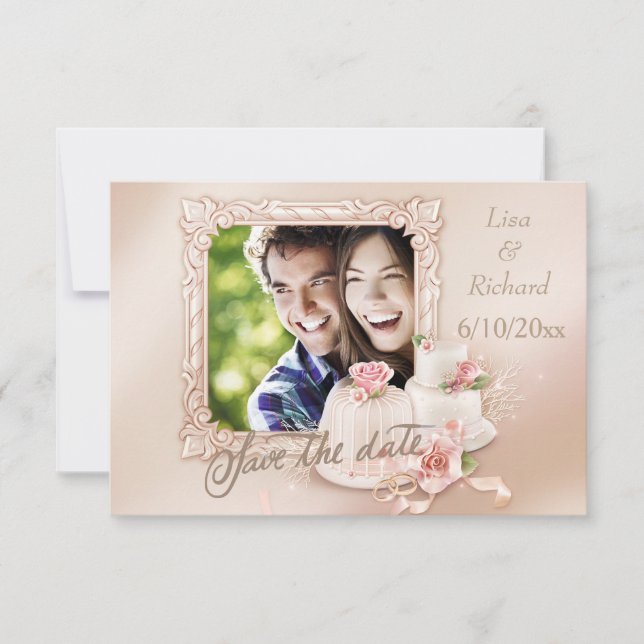 Elegantes Ivory & Gold Foto Save the Date (Vorderseite)