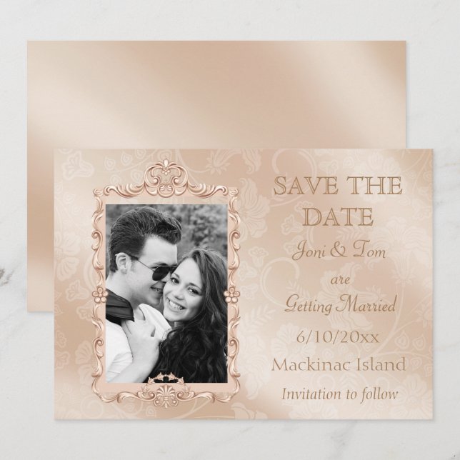 Elegantes Ivory & Gold Foto Save the Date Einladung (Vorne/Hinten)