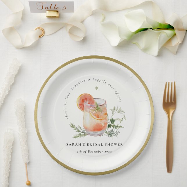 Elegantes Ivory Orange Green Cocktail Brautparty Pappteller (Hochzeit)