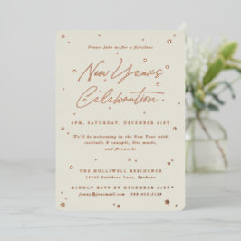 Elegantes Ivory Scattered Stars New Year Party Folieneinladung