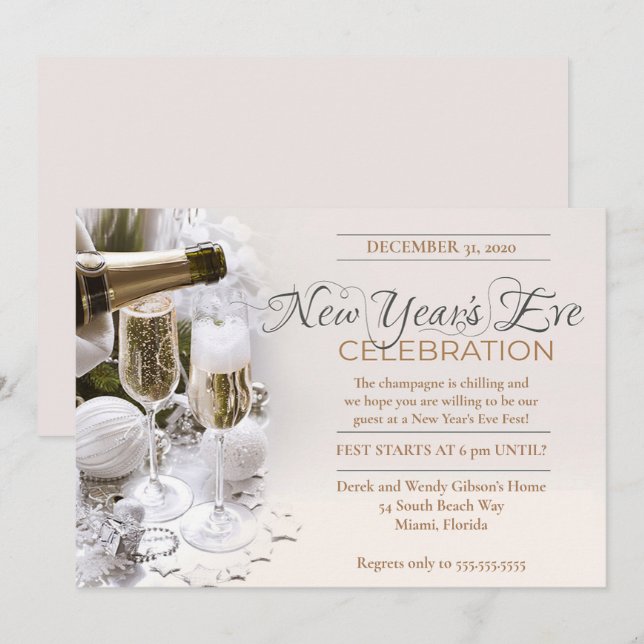 Elegantes Ivory Silvester Party Einladung (Vorne/Hinten)
