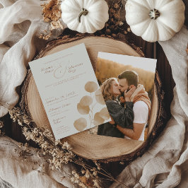 Elegantes Ivory & Terracotta Fall Foto Hochzeit Einladung