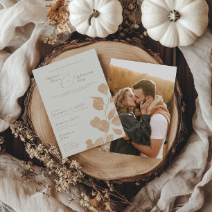 Elegantes Ivory & Terracotta Fall Foto Hochzeit Einladung
