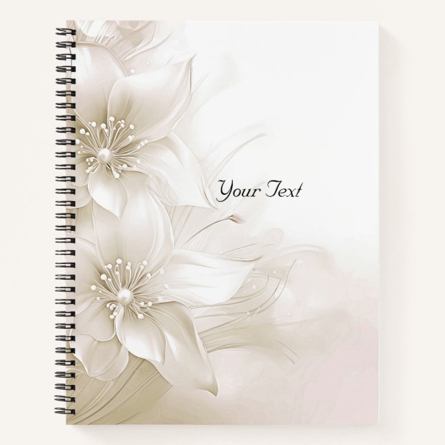 Elegantes Ivory White Blume Notebook Notizbuch (Vorderseite)