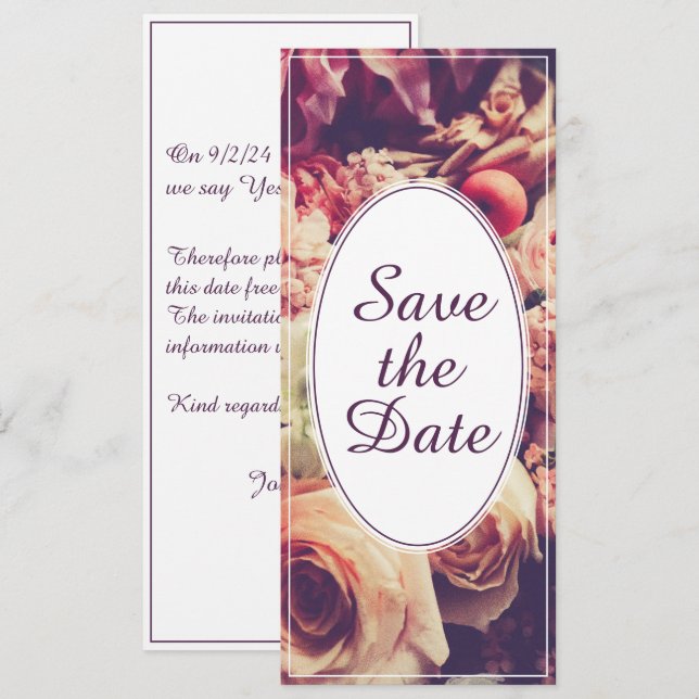 Elegantes Jahrgang Hochzeitsankündigung, Blume Mot (Vorne/Hinten)