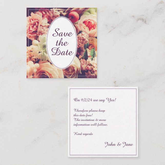 Elegantes Jahrgang Hochzeitsankündigung, Blume Mot Mitteilungskarte (Vorne/Hinten)