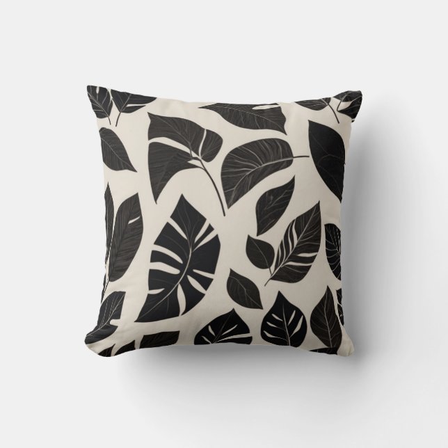Elegantes Japandi-Pillow - Schwarzes botanisches B Kissen (Vorderseite)