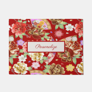 Elegantes japanisches Art Red Floral Muster Fußmatte