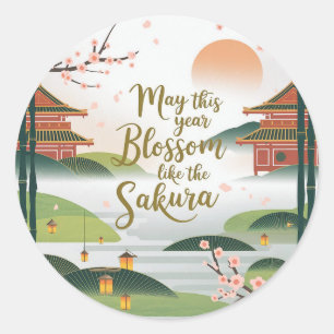 Elegantes japanisches Gartendesign - Sakura Blüten Runder Aufkleber