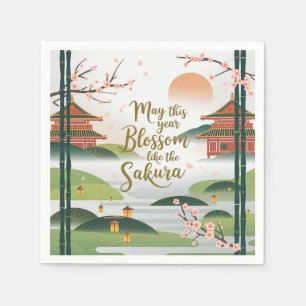 Elegantes japanisches Gartendesign - Sakura Blüten Serviette