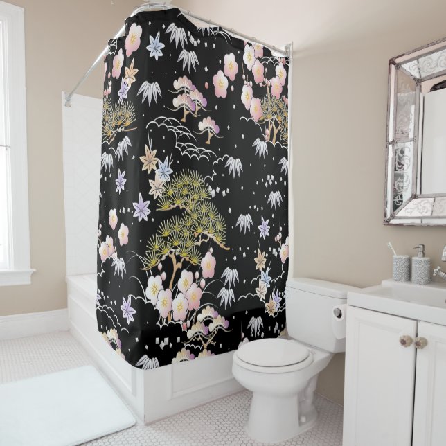 Elegantes japanisches Inspiriertes botanisches Kun Duschvorhang (Beispiel)
