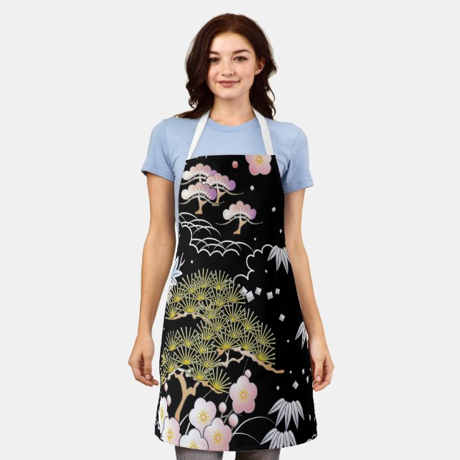 Elegantes japanisches Inspiriertes botanisches Kun Schürze (Getragen)