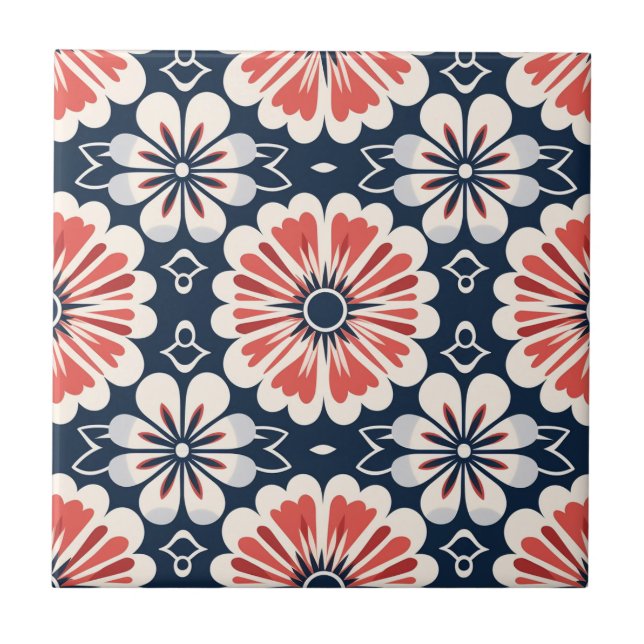 Elegantes japanisches Kimono Muster Tile Fliese (Vorderseite)