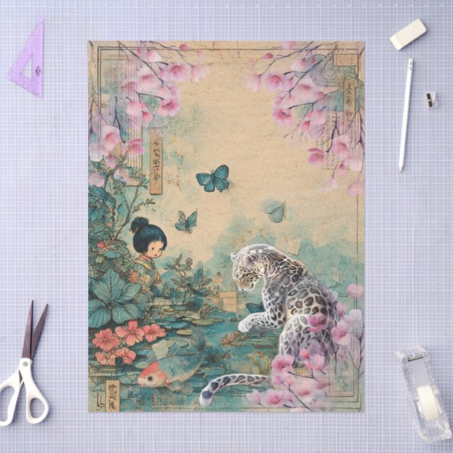 Elegantes japanisches Themed Decoupage Crafting Seidenpapier (Basteln)
