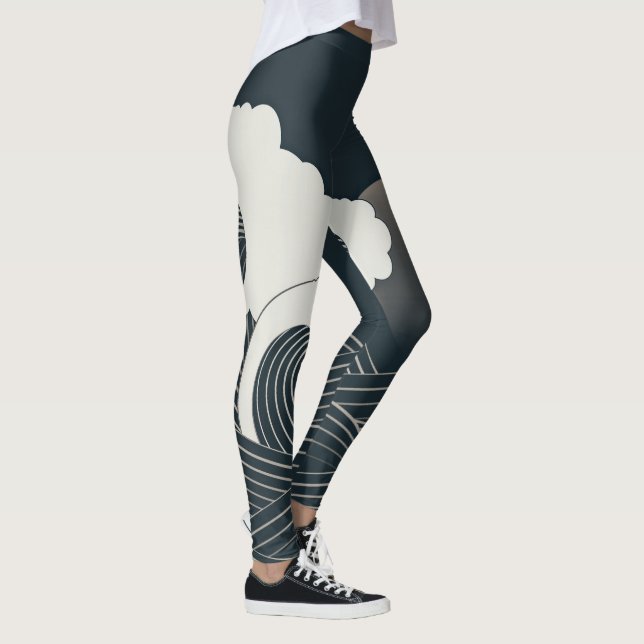 Elegantes japanisches Waves Schwarz-Weiß-Artwork| Leggings (Rechts)