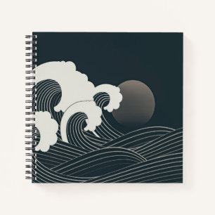 Elegantes japanisches Waves Schwarz-Weiß-Kunstwer Notizbuch