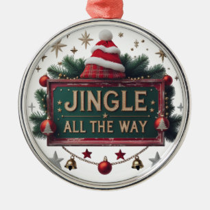 Elegantes "Jingle All The Way" Premium Round-Name Ornament Aus Metall