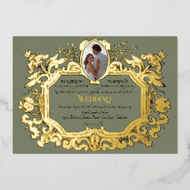 Elegantes Jugendstil Rokoko Foto Hochzeit Folieneinladung