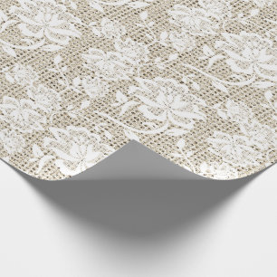 Elegantes Jute und weißes Spitzen Einwickelpapier Geschenkpapier
