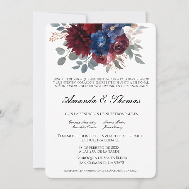 Elegantes Juwel Thema Spanische Hochzeit Einladung (Vorderseite)