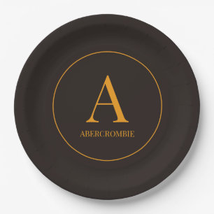 Elegantes Kaffeeban Brown & Gold Monogramm Pappteller