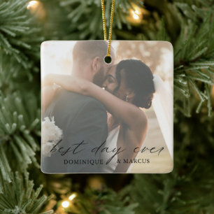 Elegantes Kalligrafie-Foto Moderne Hochzeit Weihna Keramikornament