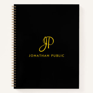 Elegantes Kalligrafie-Monogramm Gold & Schwarz Spi Notizbuch
