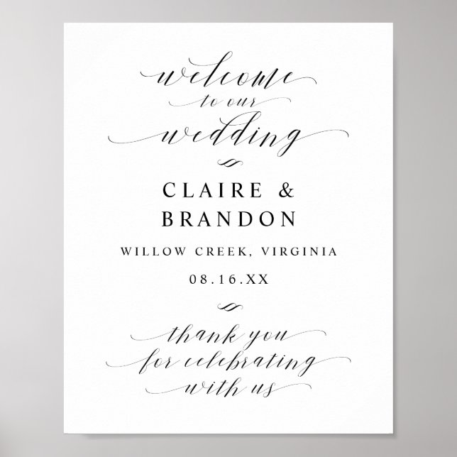 Elegantes Kalligrafie-Script Begrüßungszeichen Poster (Vorne)