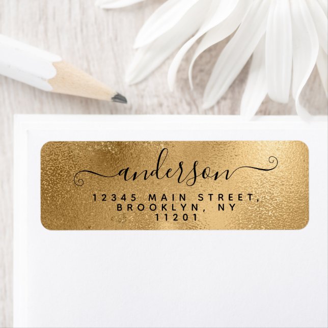 Elegantes Kalligrafie Script Black Name Gold Metal (Insitu)