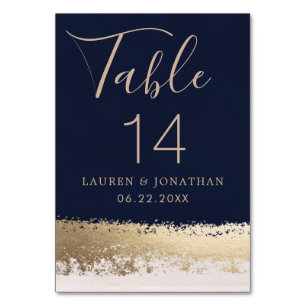 Elegantes Kalligrafie-Script, Marine, Gold Wedding Tischnummer