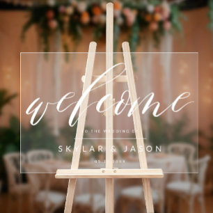 Elegantes Kalligrafie Script White Welcome Wedding Acrylschild