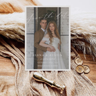 Elegantes Kalligrafie-Skript Hochzeitsfoto Save The Date