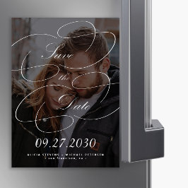 Elegantes Kalligrafieschrift Foto Hochzeit rett Da Magneteinladung