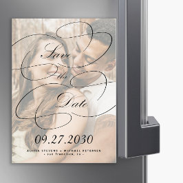 Elegantes Kalligrafieschrift Foto Hochzeit rett Da Magneteinladung