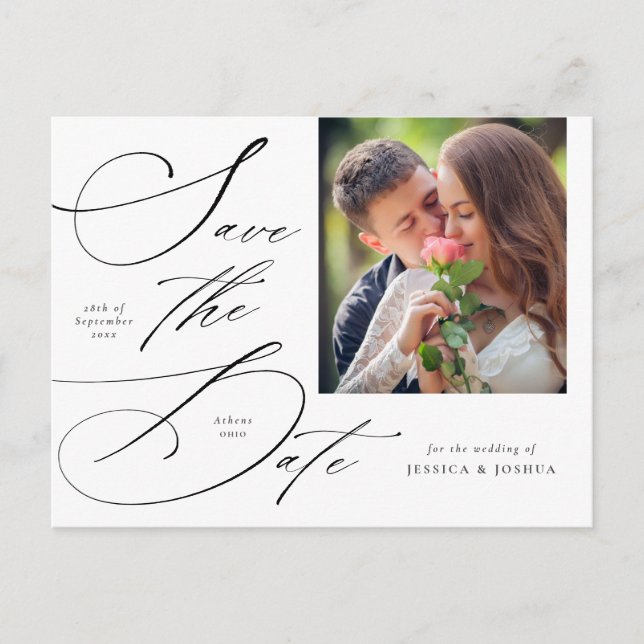 Elegantes Kalligrafisches Foto Save the Date Postk Postkarte (Vorderseite)