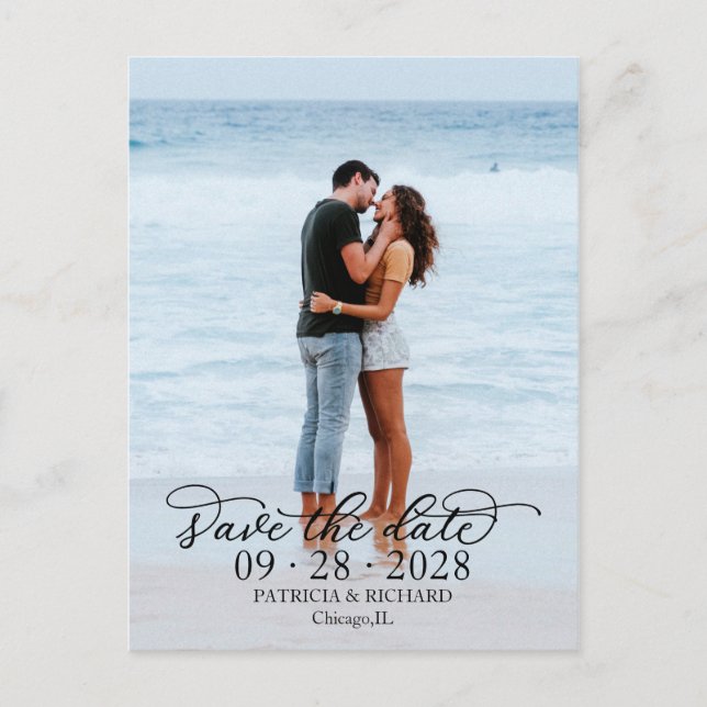 Elegantes Kalligrafisches Foto Save the Date Postkarte (Vorderseite)