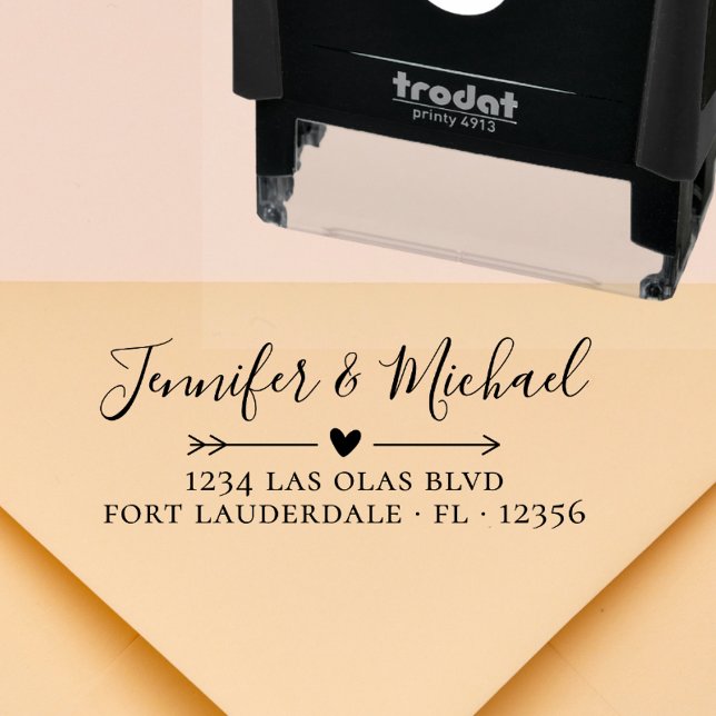 Elegantes kalligrafisches Herz Hochzeit Rücksendea Permastempel (Von Creator hochgeladen)