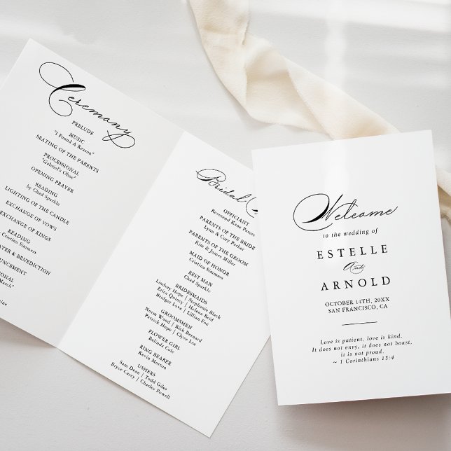 Elegantes kalligrafisches Hochzeitsprogramm Programm (Von Creator hochgeladen)