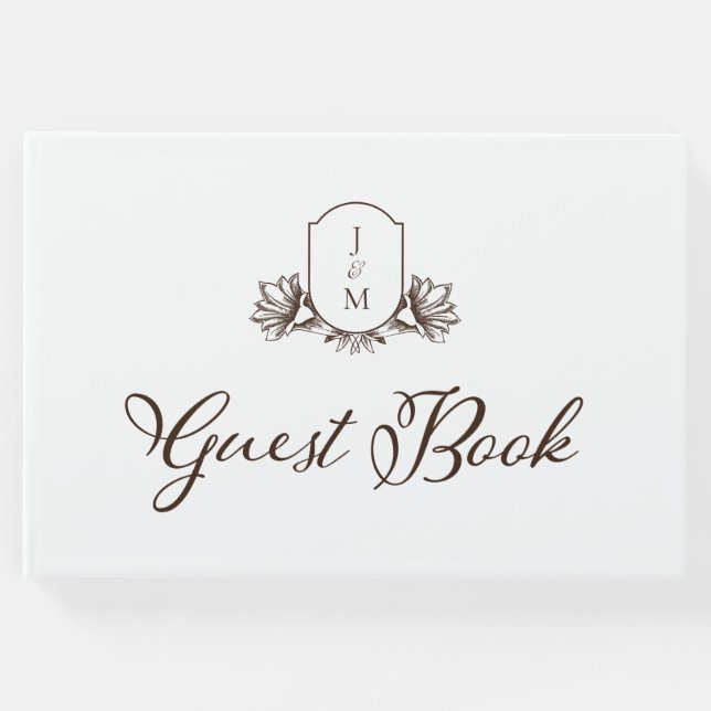 Elegantes Kalligraphie- und botanisches Monogramm- Gästebuch (Vorderseite)