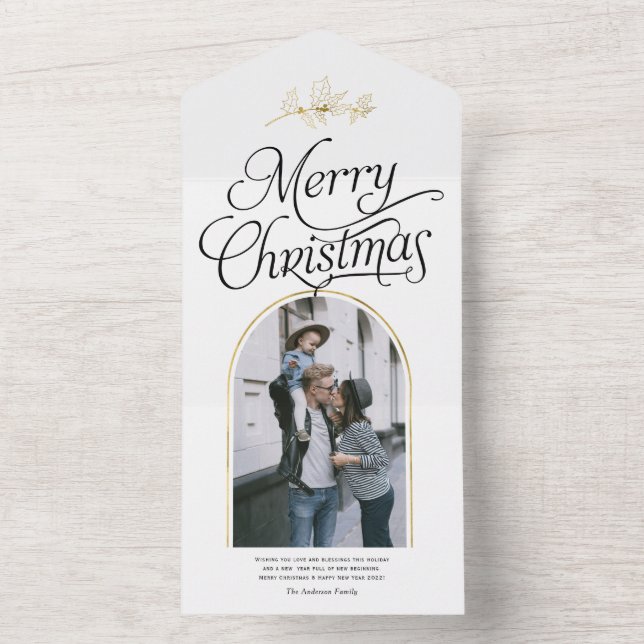 Elegantes Kalligraphie Weihnachtsfamiliengebirge F All In One Einladung (Innen Boden)