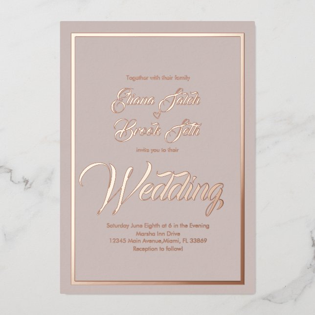 Elegantes kalligraphisches Herz Hochzeitstiefel Folieneinladung (Vorderseite)