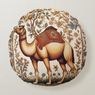 Elegantes Kamel William Morris Inspiriert Floral Rundes Kissen