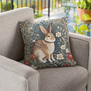 Elegantes Kaninchen Gerahmt von Blume und Blätter Kissen