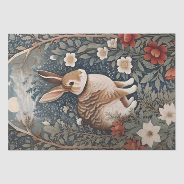 Elegantes Kaninchen Gerahmt von Blume und Blätter Seidenpapier (Vorderseite)
