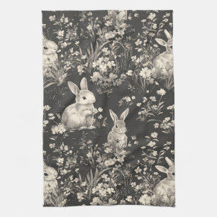 Elegantes Kaninchen-Toile-Blumen-Vintage-Muster (4 Geschirrtuch