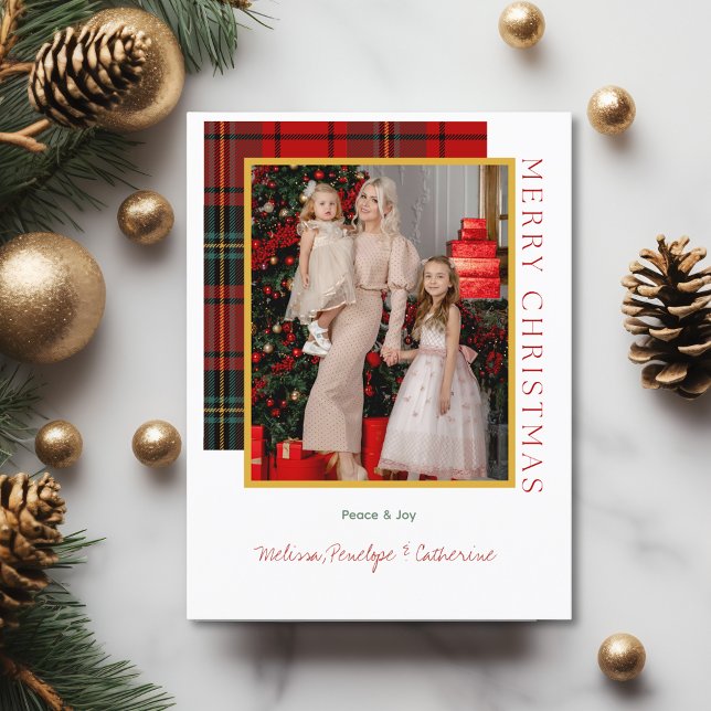 Elegantes Kariert Modernes Foto Weihnachten Postka (Elegant Plaid Modern Christmas Photo Postcard
)