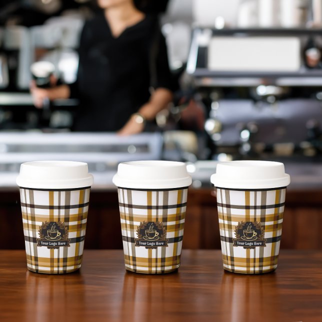 Elegantes Kariertes Logo | Modernes, stilvolles Bu Pappbecher (Von Creator hochgeladen)